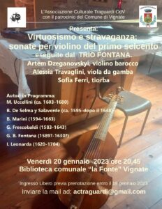 20 gennaio 2023 – Virtuosismo e stravaganza:  sonate per violino del primo seicento eseguite dal TRIO FONTANA