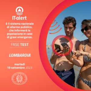 Test del Sistema di allarme IT- alert di Regione Lombardia. 19 settembre 2023.