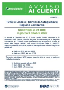 Autoguidovie – sciopero di 24 ore il giorno 9/10/2023