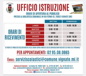 Orari dell’Ufficio Istruzione-Asilo Nido